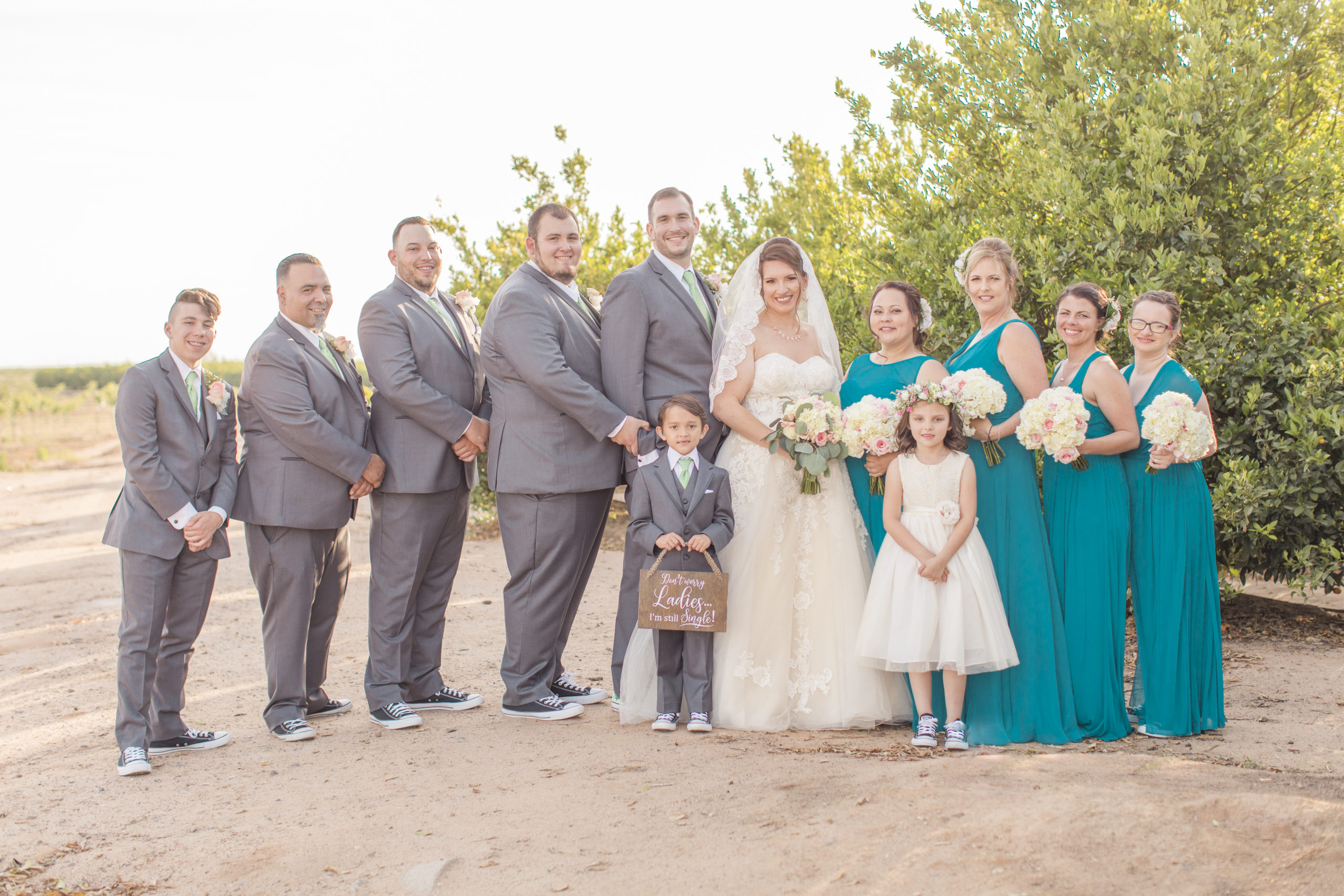 A teal Branch and Vine Wedding wedding party