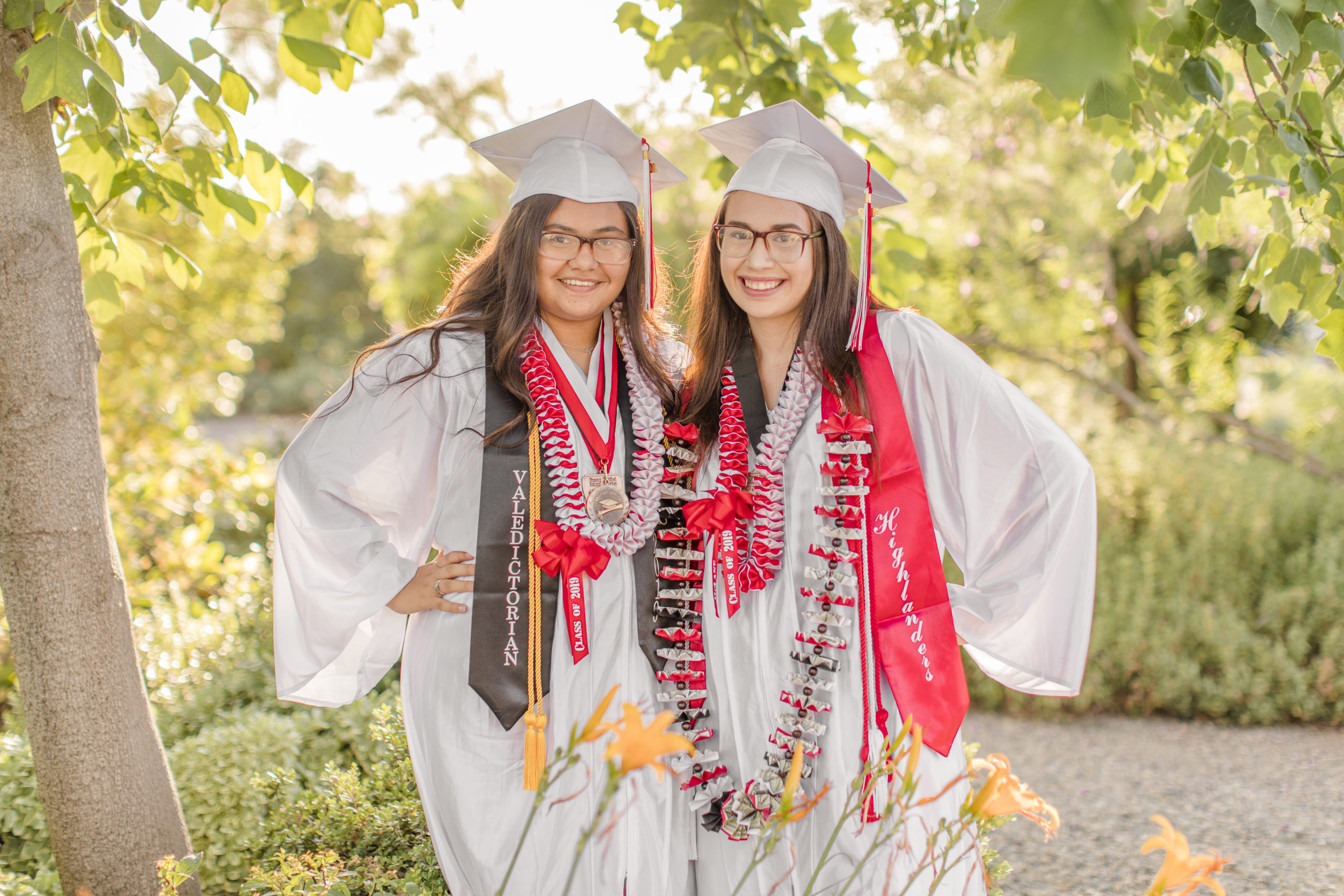 Senior girls in cap and gown