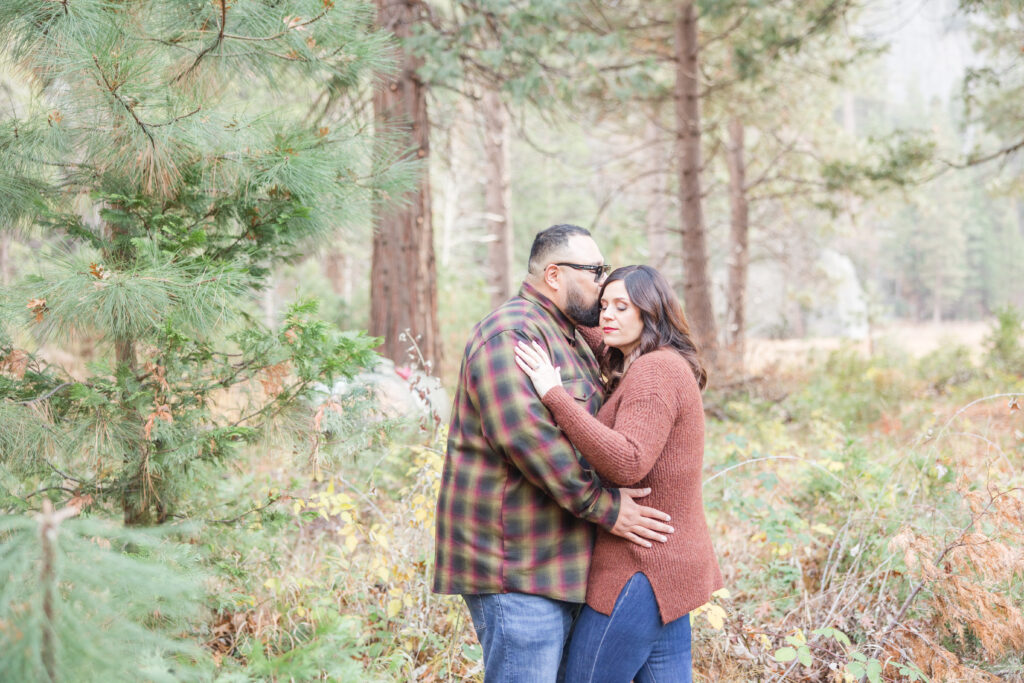 yosemite valley engagement couple in meadow